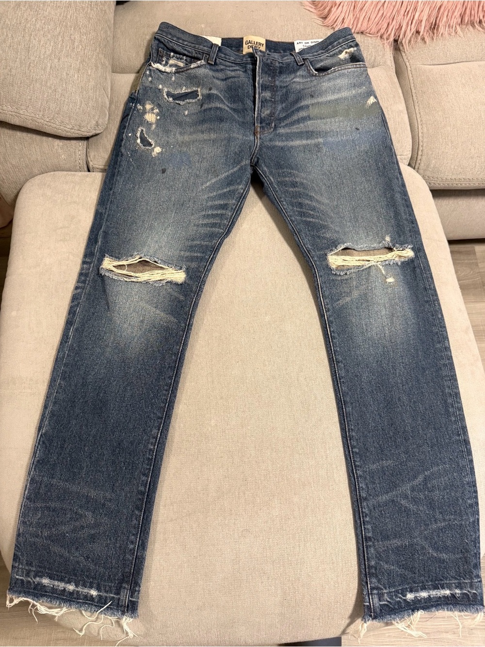 Gallery Dept Distressed Dark Blue Slim Straight Jeans